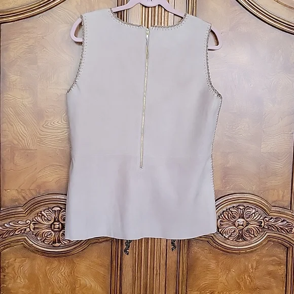 DAKOTA SUEDE LEATHER TOP BLANKET Stitch Crochet Details Zipper Back sz L $298 - Picture 5 of 5